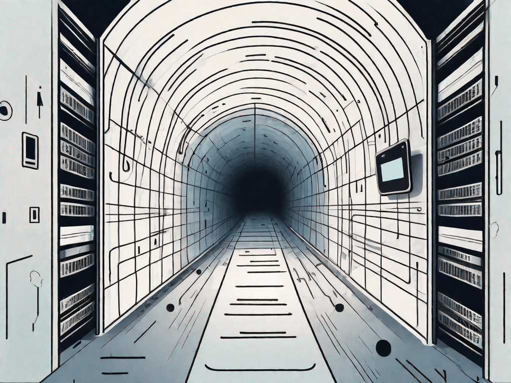 A digital tunnel filled with binary code