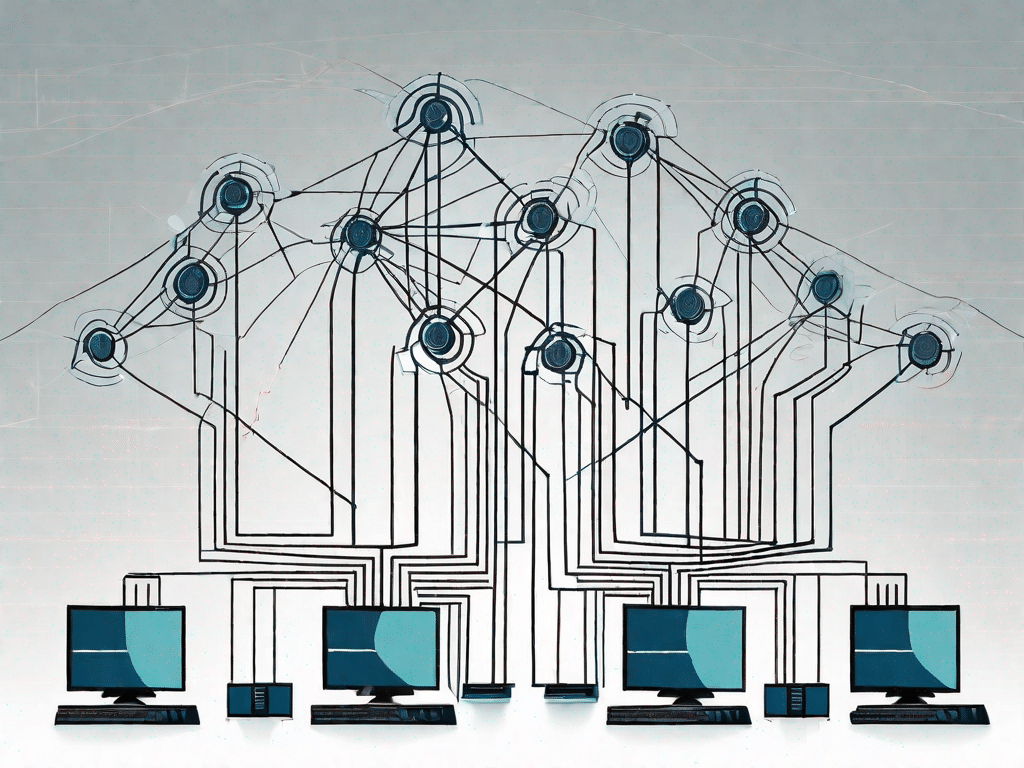 A network of computers connected by lines