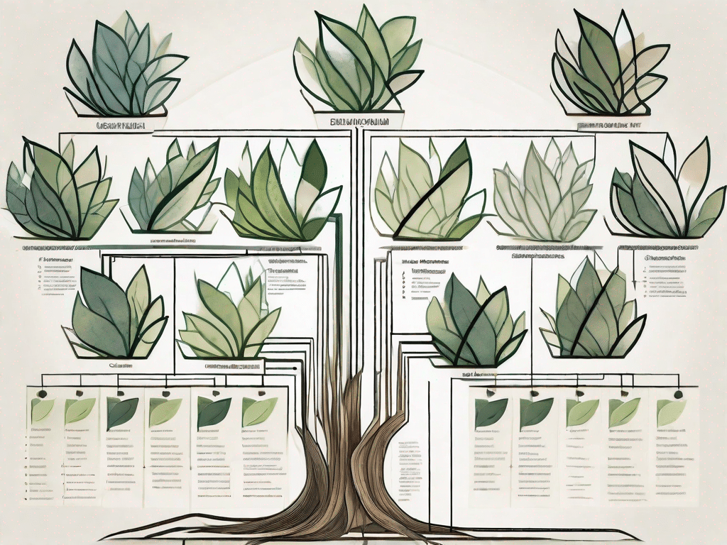 A computer directory tree with various folders depicted as different types of leaves