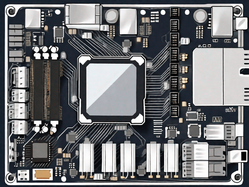 An atx motherboard with various components like cpu