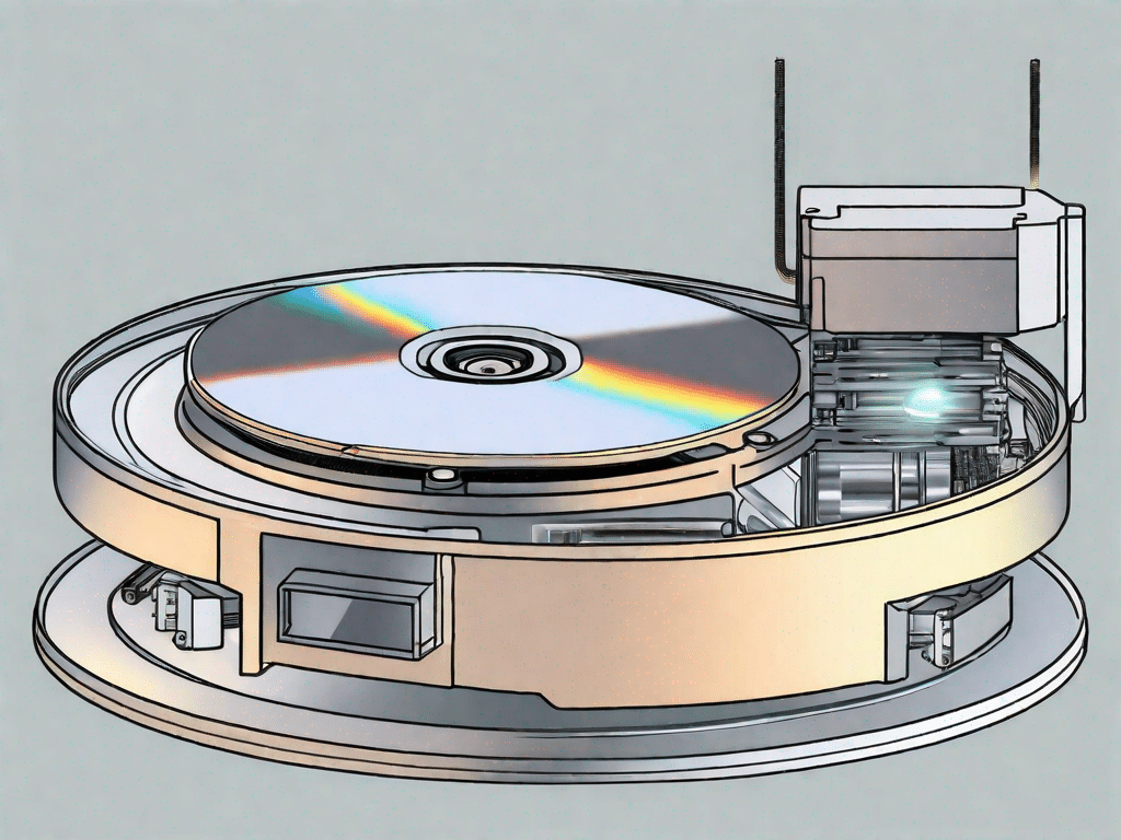 An optical disc drive with its internal components like the laser assembly