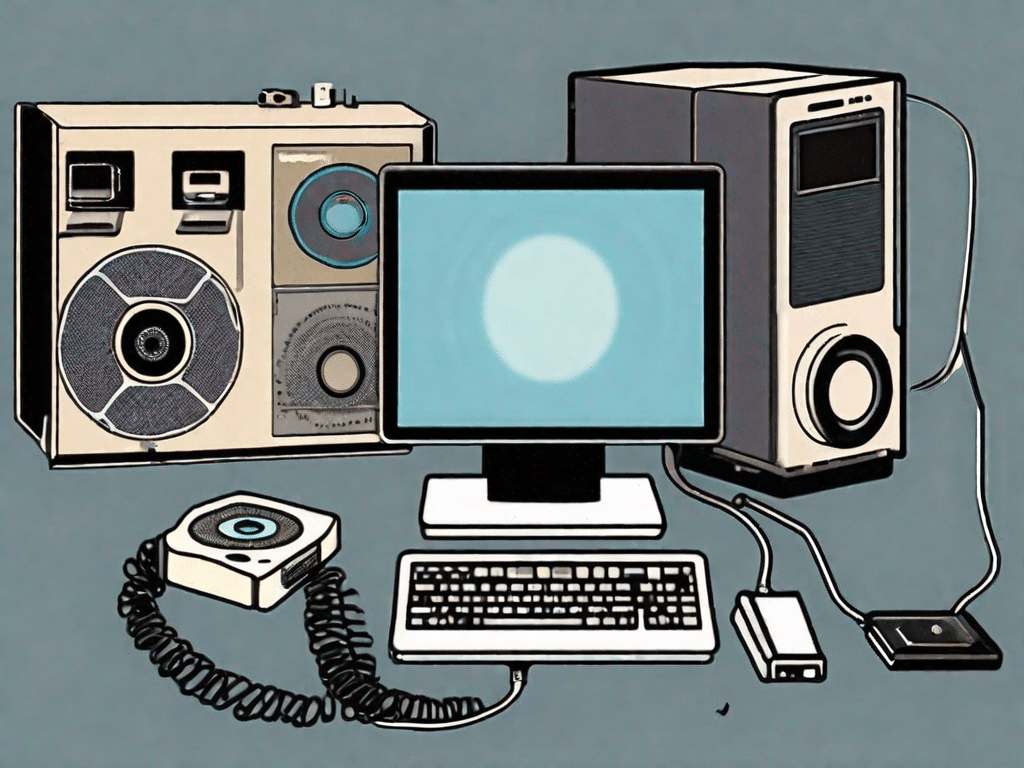 Various pieces of outdated technology (like a rotary phone