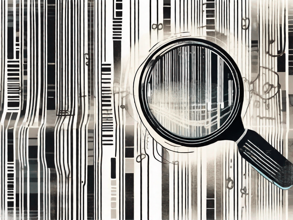 A magnifying glass focusing on a barcode