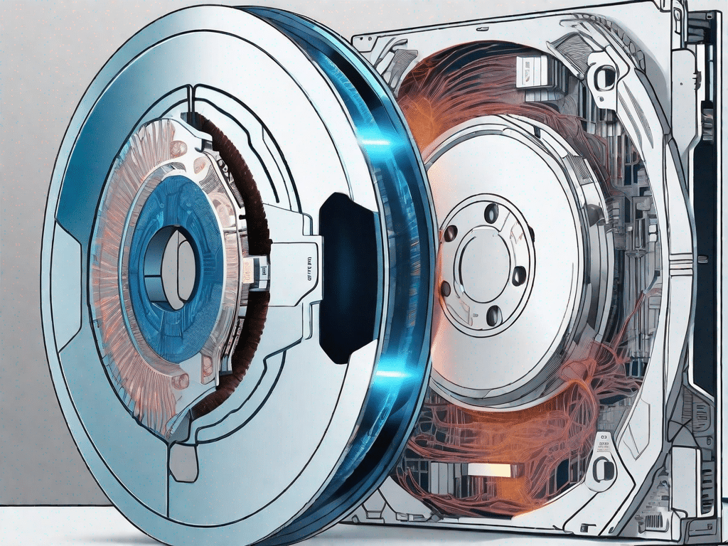 A blu-ray disc being split open to reveal intricate inner workings