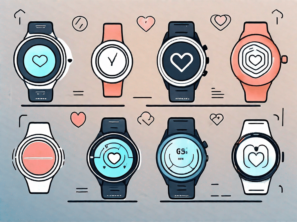 A variety of smartwatches showcasing different features like heart rate monitor