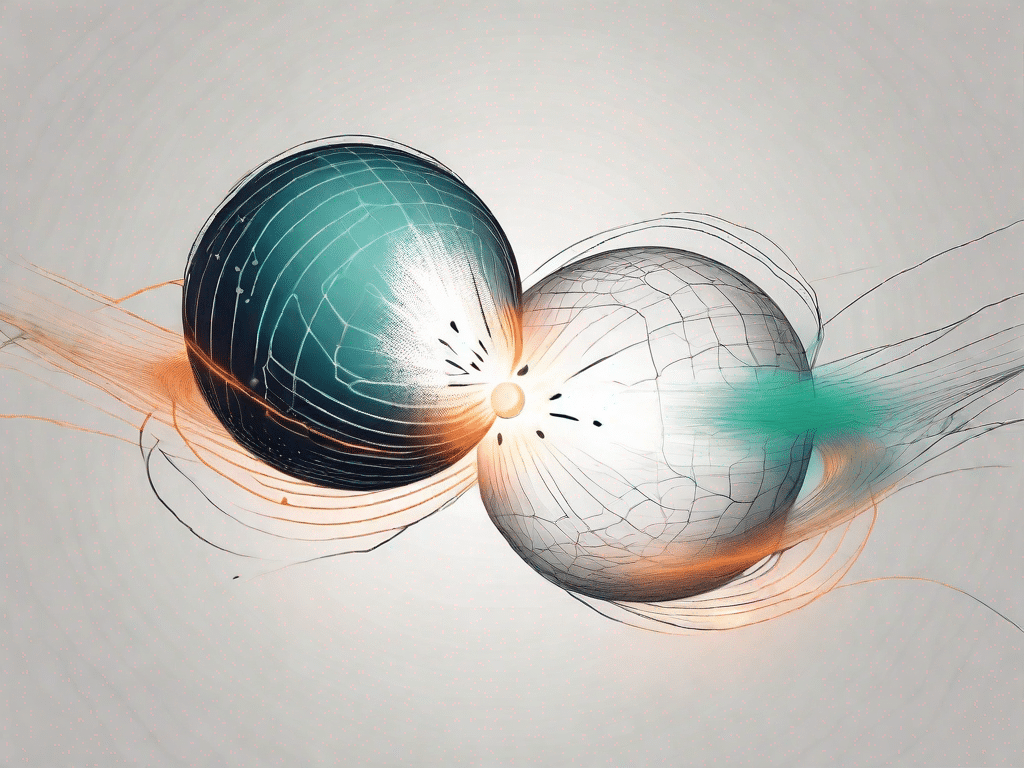 Two spheres colliding with visible energy waves emanating from the point of impact