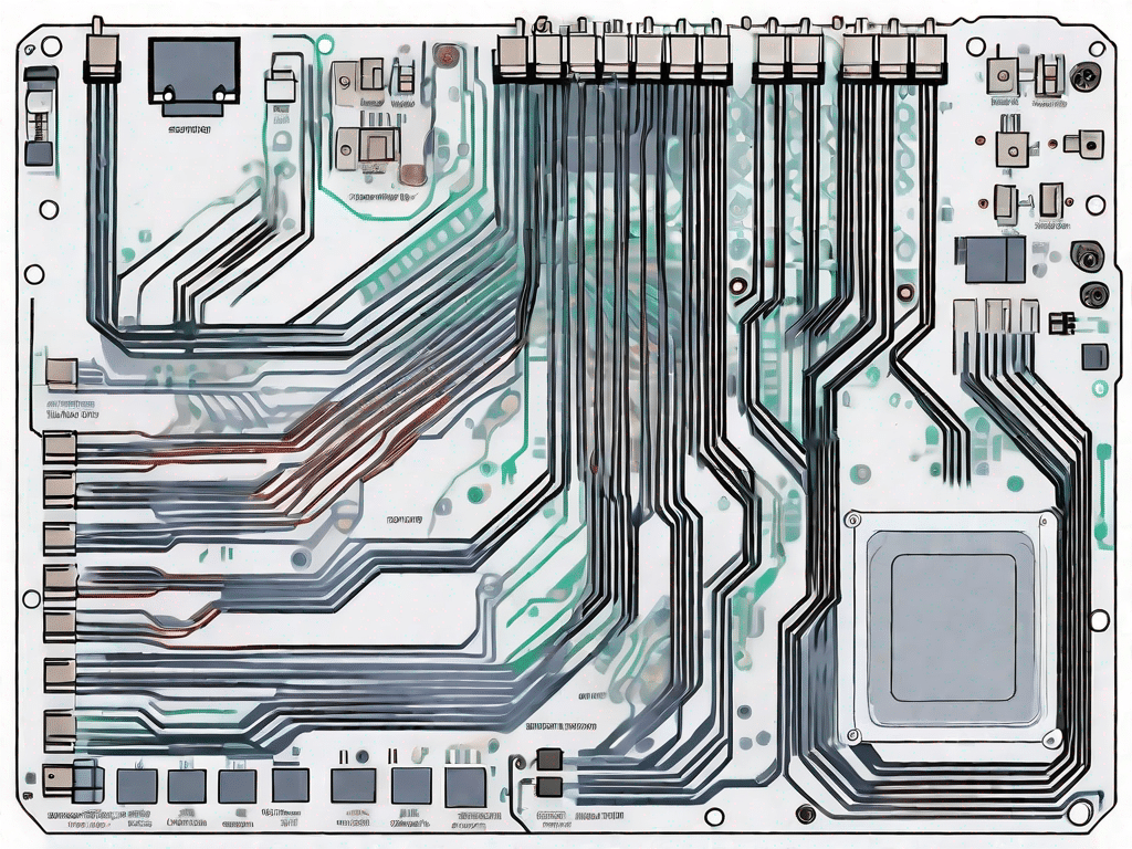 A computer motherboard with highlighted areas signifying the process of an interrupt service routine