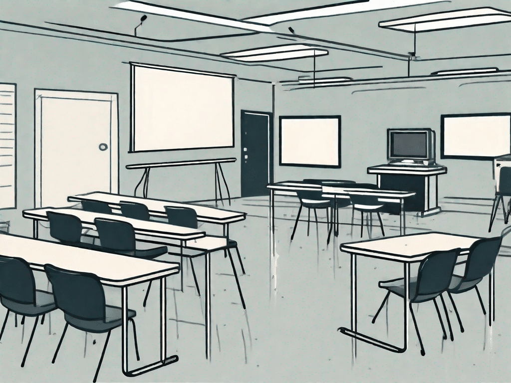 A modern classroom setting highlighting various elements of a classroom performance system such as interactive whiteboards