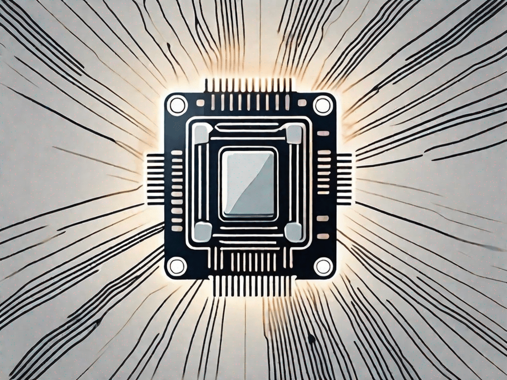 A cmos chip with light rays emanating from it