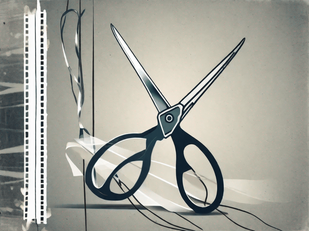 A pair of scissors cutting through a film strip