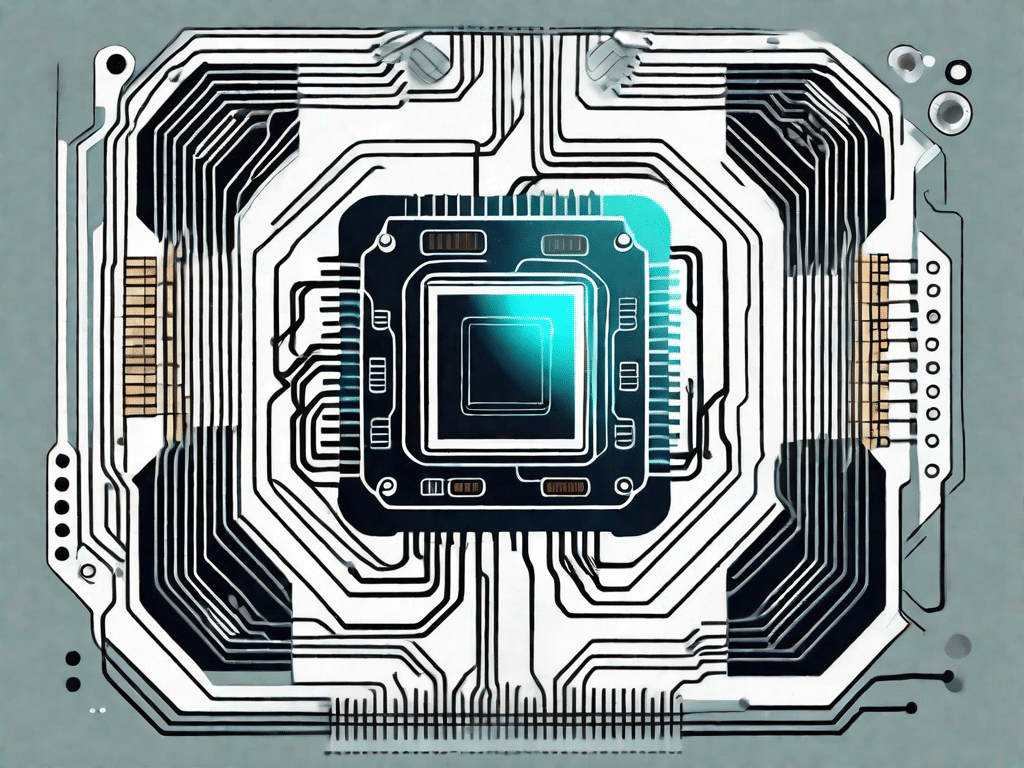 A quad-core processor with different sections highlighted to represent the four cores