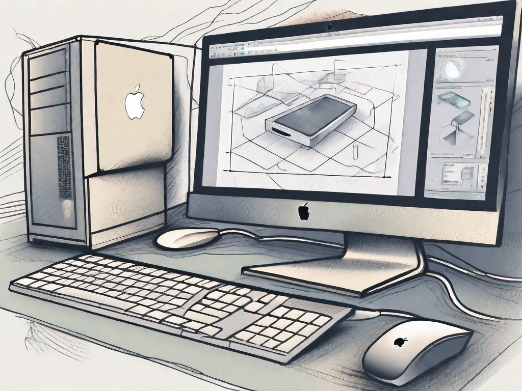 An apple mac computer with various elements of the mac os x interface
