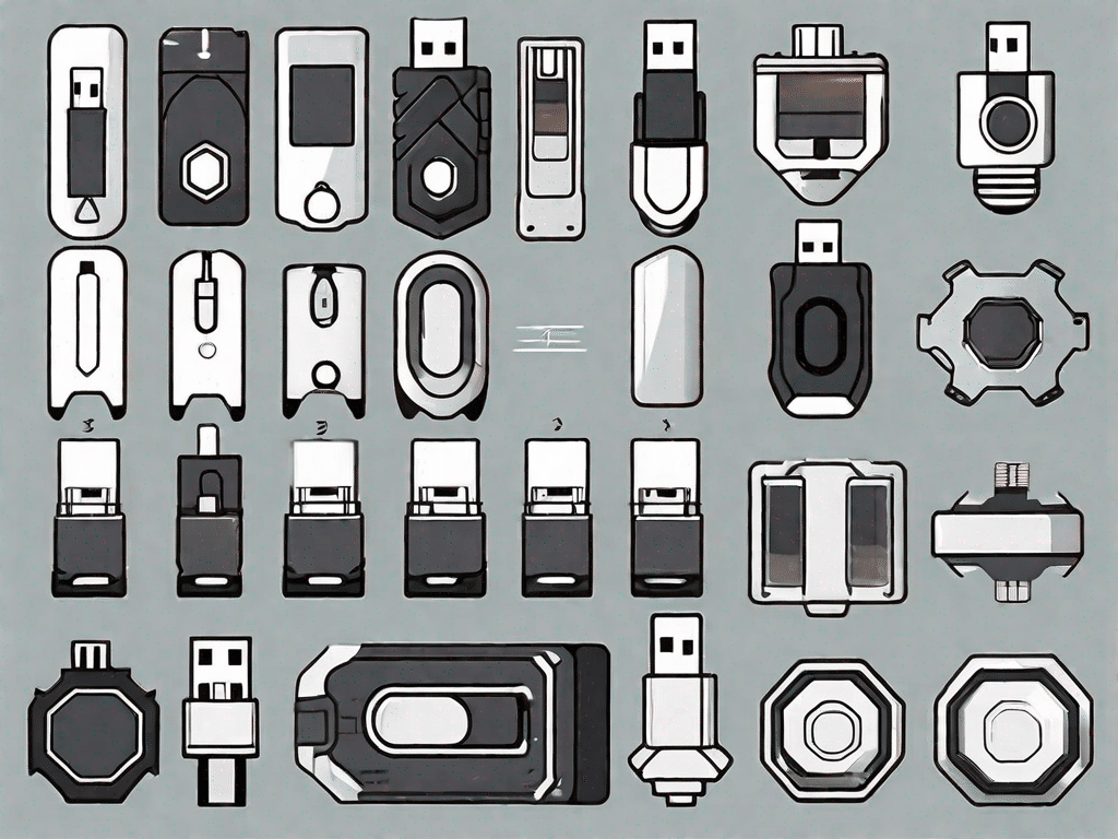 Various stages of a flash drive evolving from a simple design to a more complex one