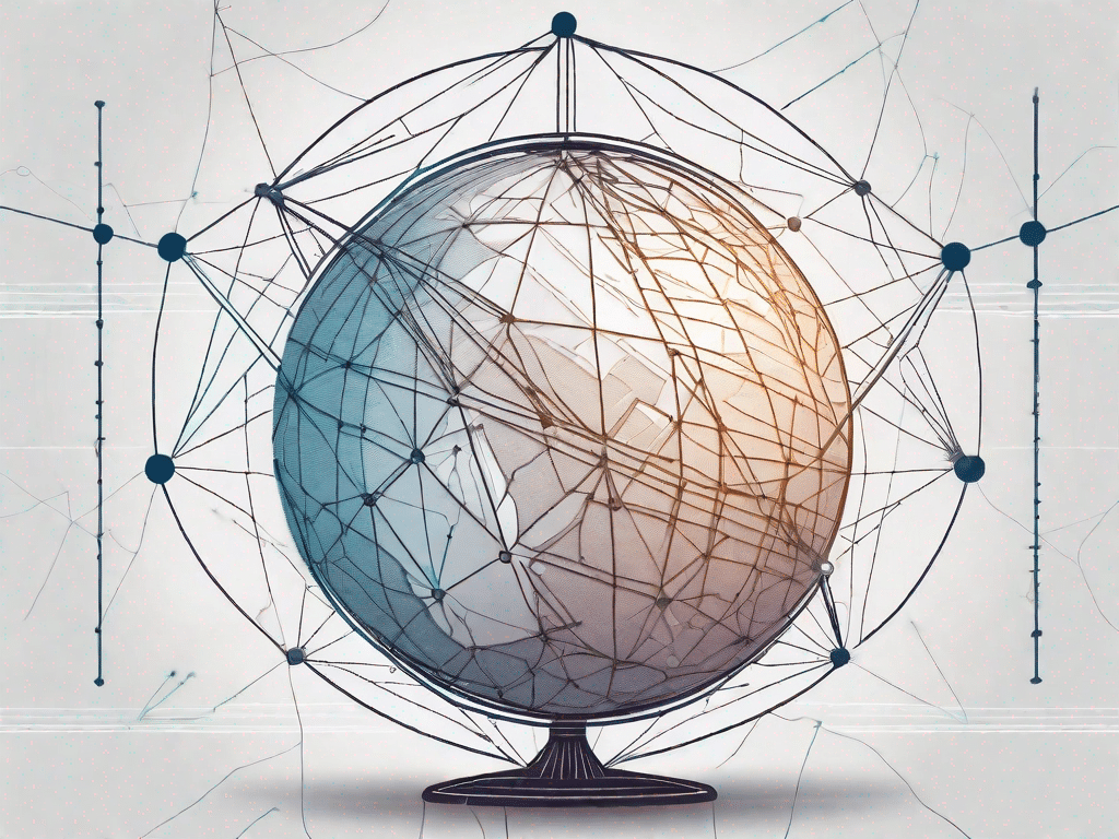Een wereldbol verbonden door een complex netwerk van lijnen