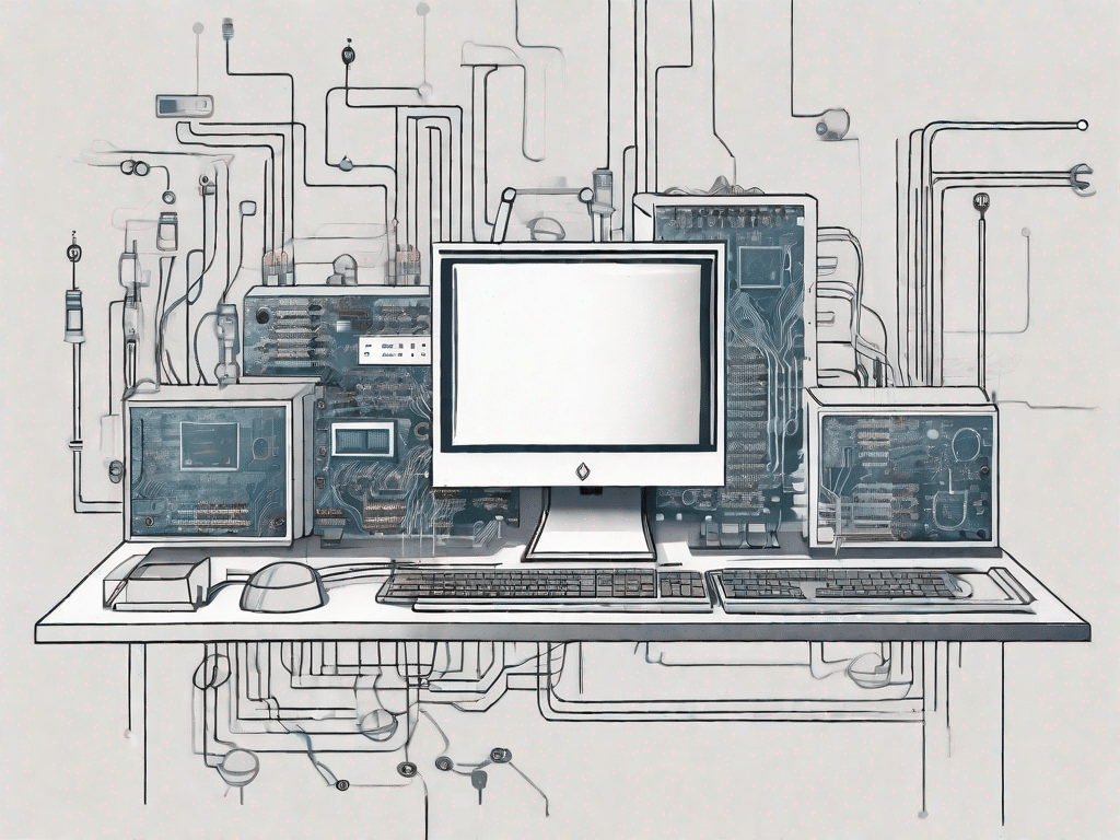 A computer with various tech components such as circuits
