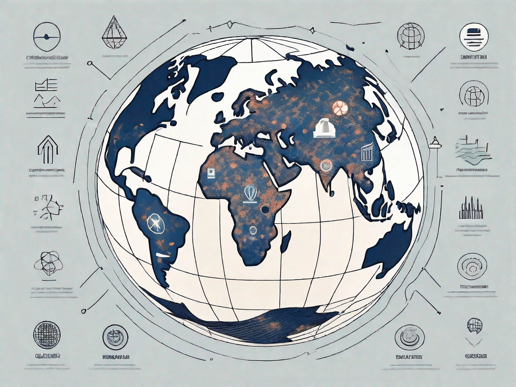 A digital globe with various symbols and icons