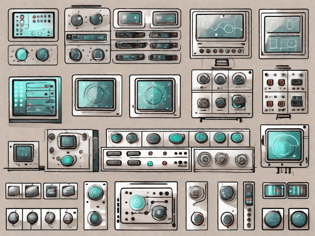 A variety of complex control panels with numerous buttons