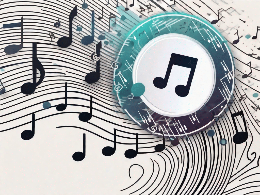 An mp3 file icon surrounded by various musical notes and symbols