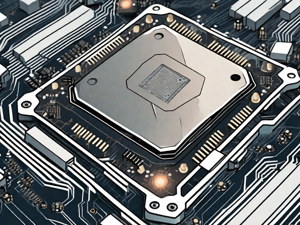 A computer motherboard with highlighted ram and cpu
