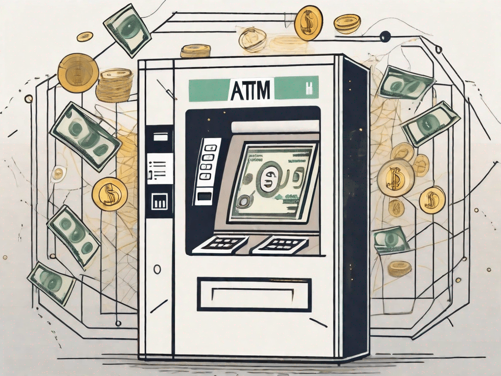 An atm machine with symbols of cash